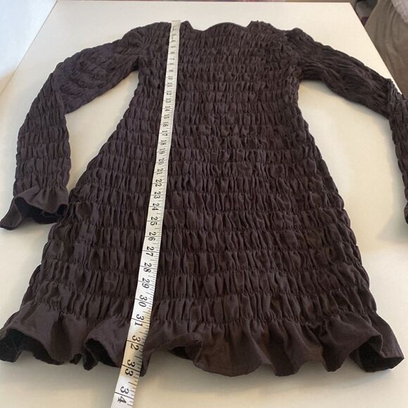 Dolls Kill Another Girl Chocolate Brown Smocked Mini Dress Size 4 - Picture 12 of 13